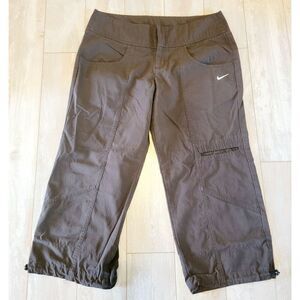 Nike M Women's Pants Brown Pockets Athletic Logo Cropped Women Medium Athleisure